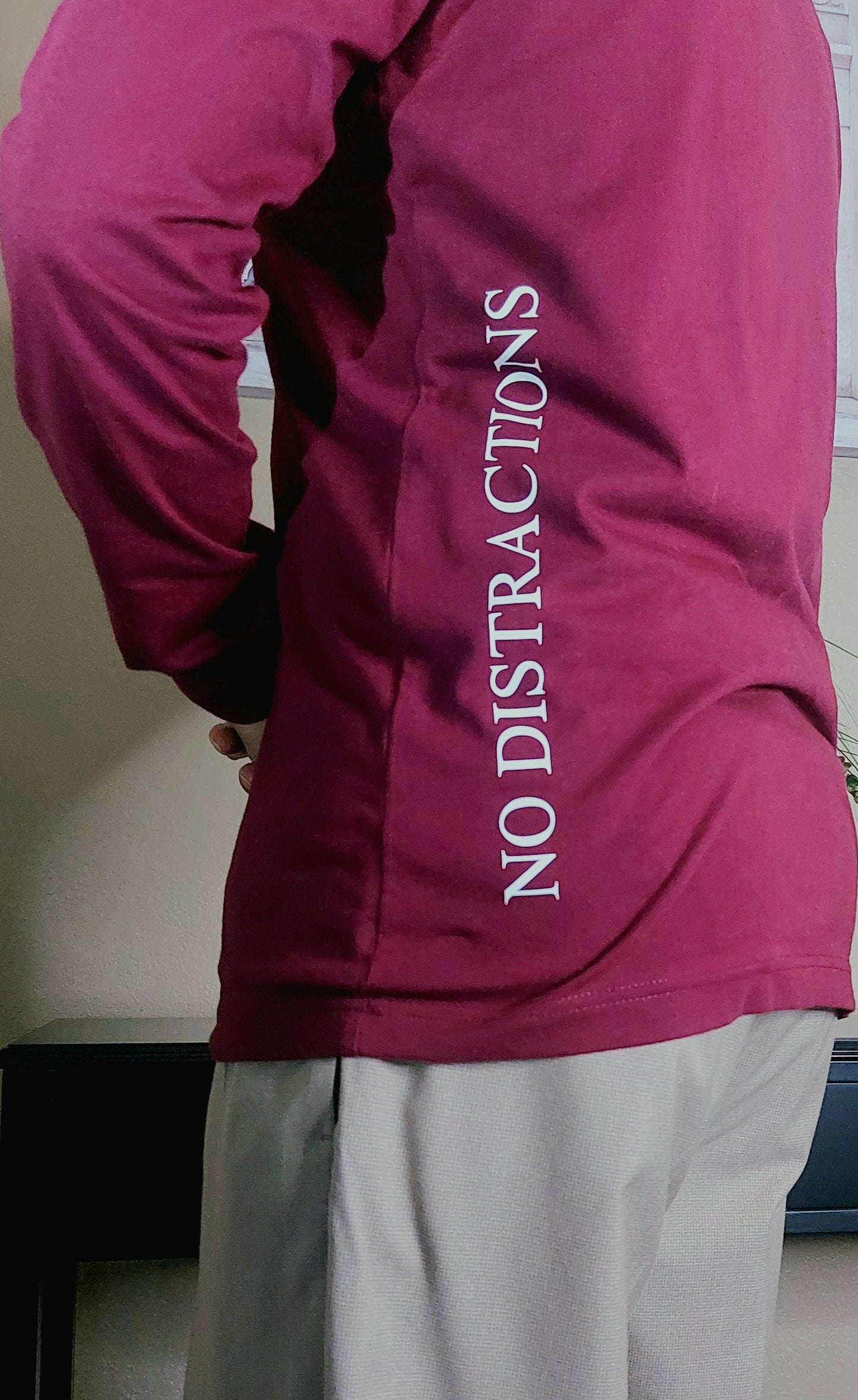 Maroon Long Sleeve Cotton T-Shirt w/ Embossed Raised Print - All Fits