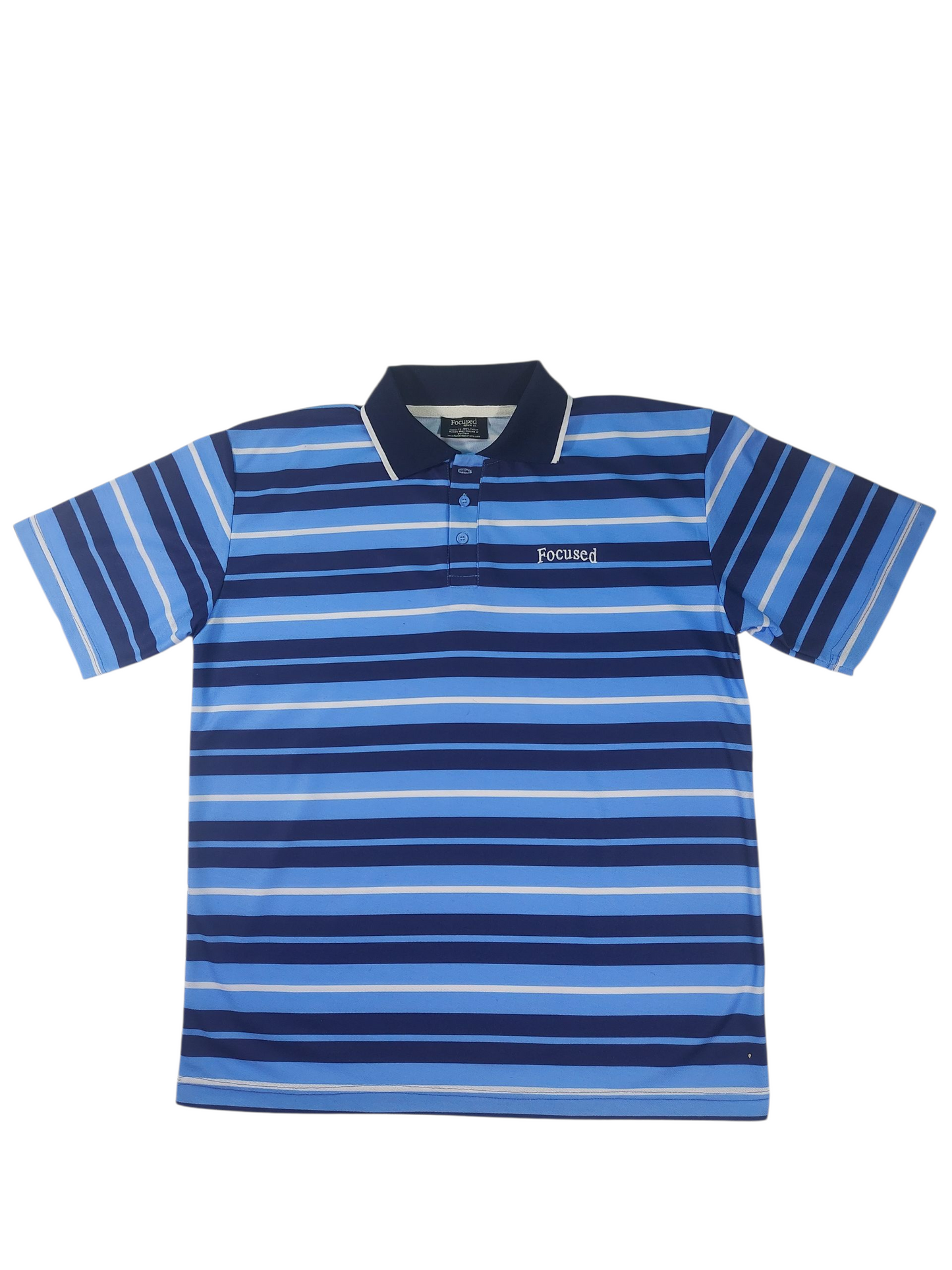 Embroidered Cotton Polo Style Shirt - Navy Stripe Design