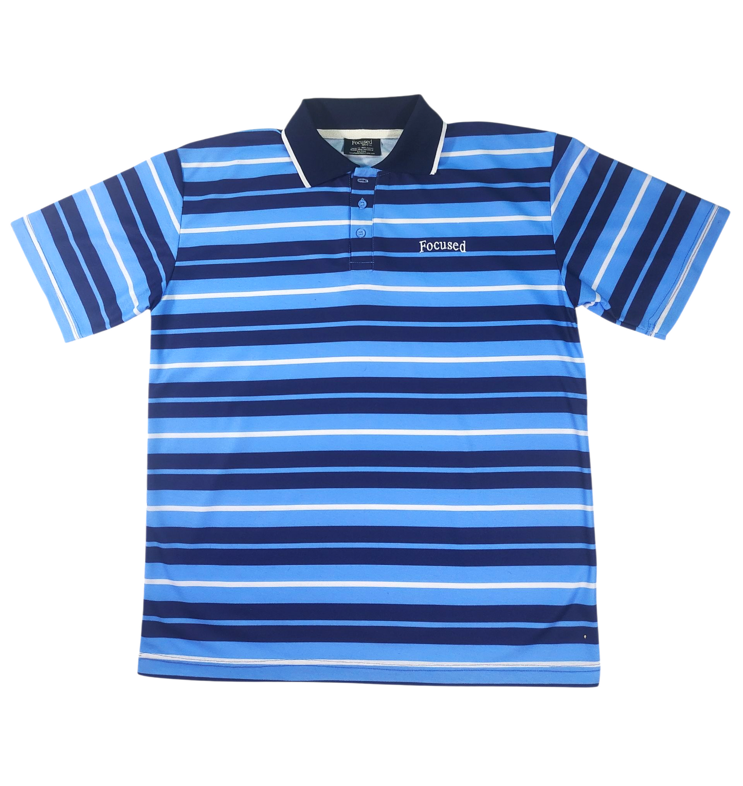 Embroidered Cotton Polo Style Shirt - Navy Stripe Design