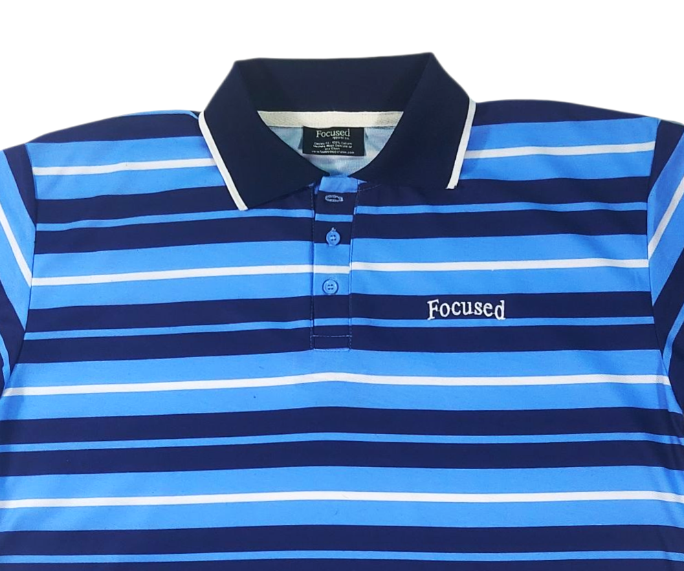 Embroidered Cotton Polo Style Shirt - Navy Stripe Design