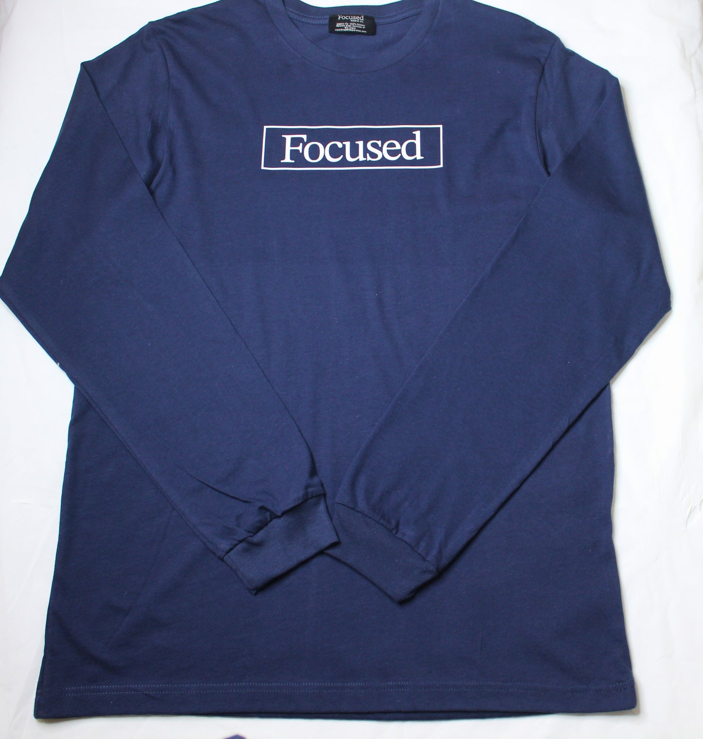 Navy Long Sleeve Cotton T-Shirt w/ Embossed Raised Print - All Fits