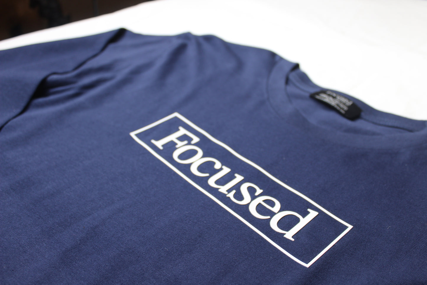 Navy Long Sleeve Cotton T-Shirt w/ Embossed Raised Print - All Fits