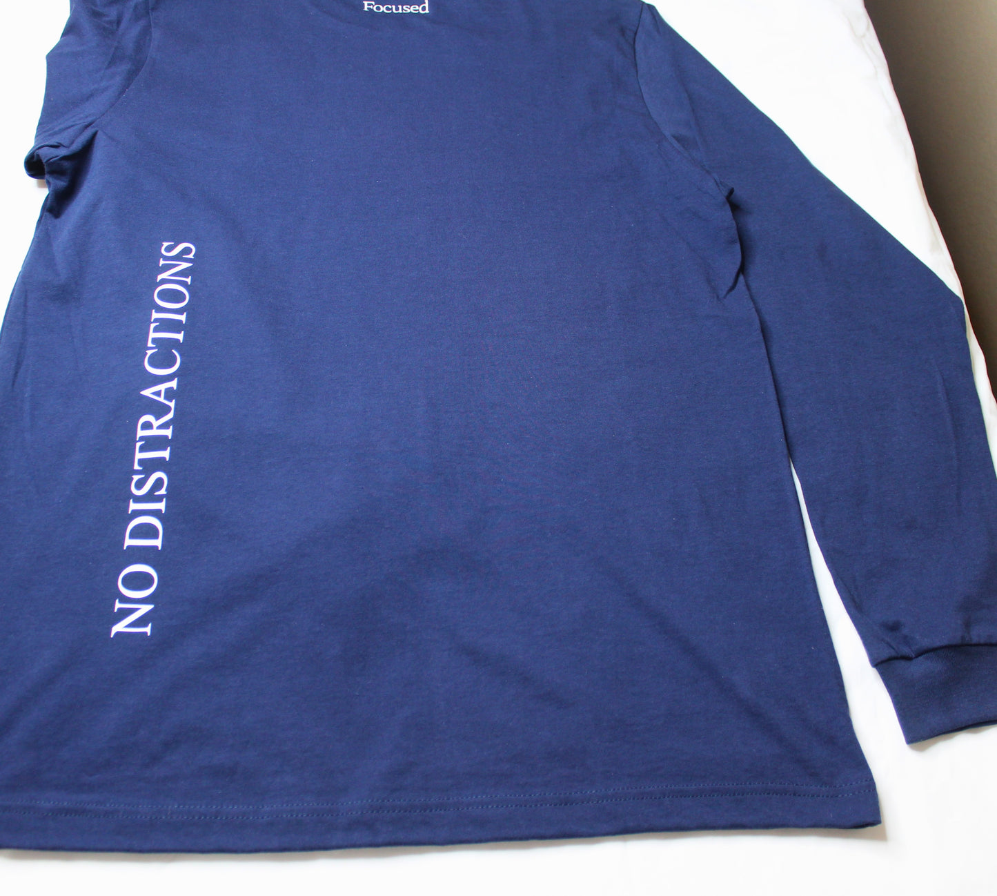 Navy Long Sleeve Cotton T-Shirt w/ Embossed Raised Print - All Fits