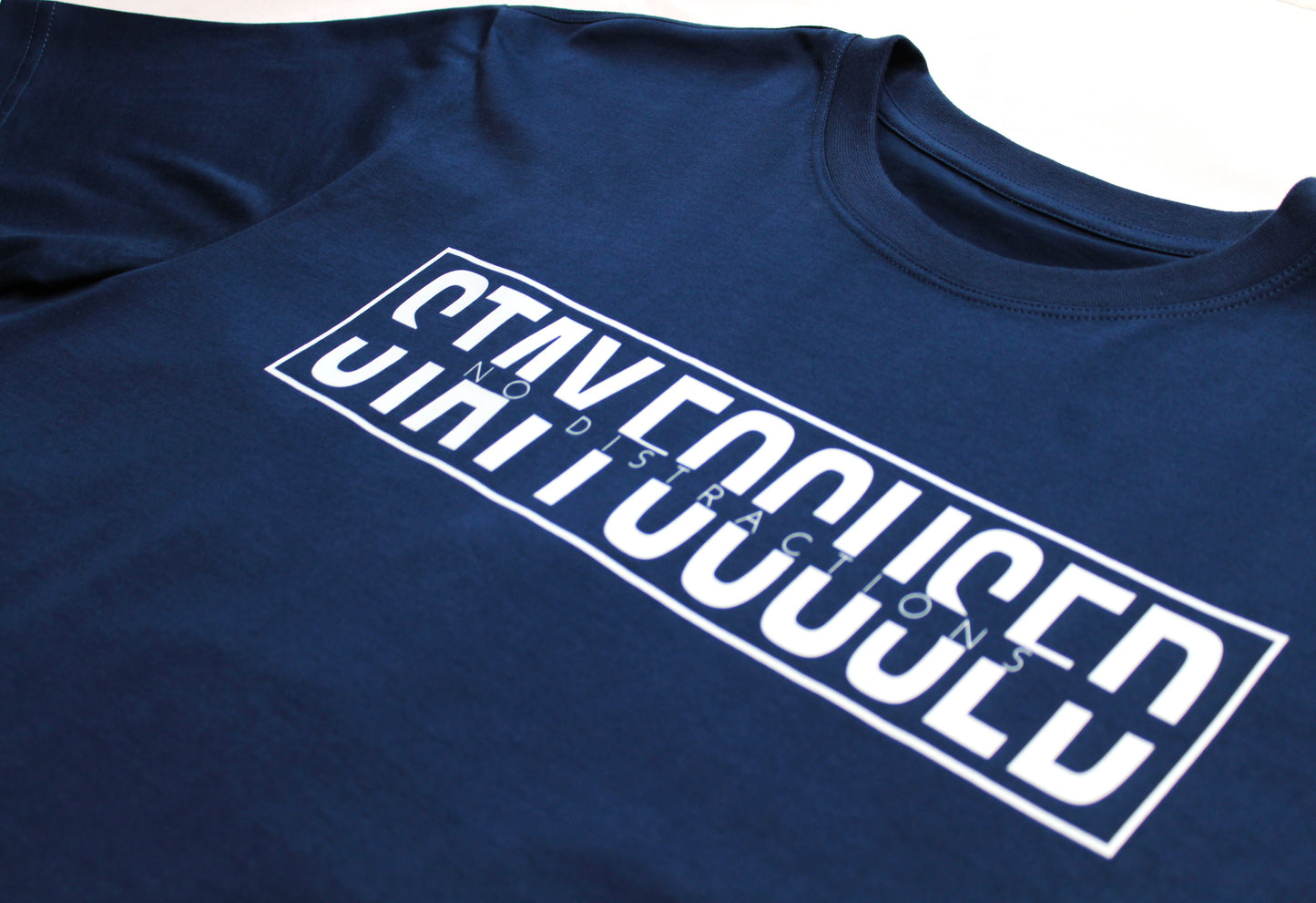 Short Sleeve 'Stay Focused No Distractions' Cotton T-Shirt - Navy