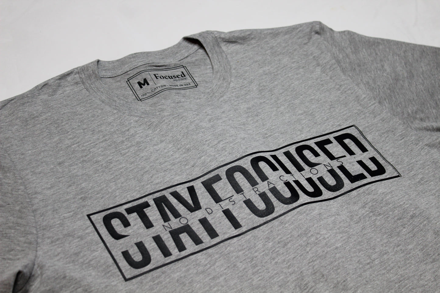 Short Sleeve 'Stay Focused No Distractions' Cotton T-Shirt - Grey