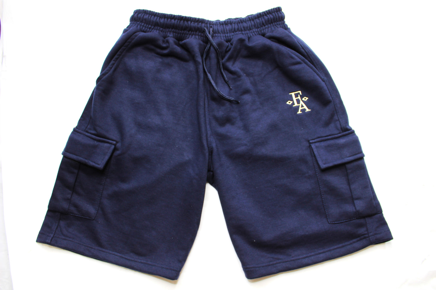 Classic Fit Navy Cotton Fleece Embroidered Cargo Shorts