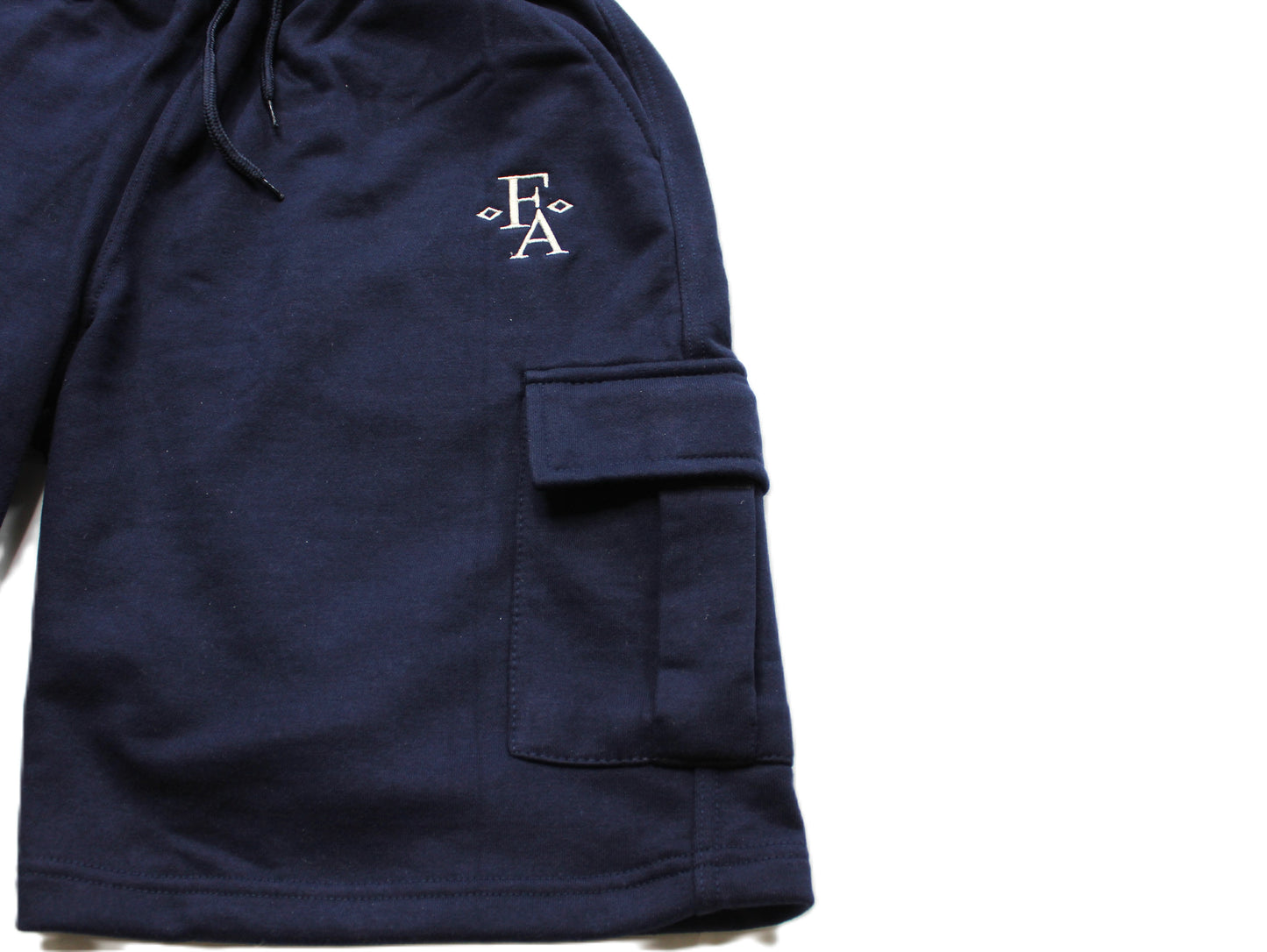 Classic Fit Navy Cotton Fleece Embroidered Cargo Shorts