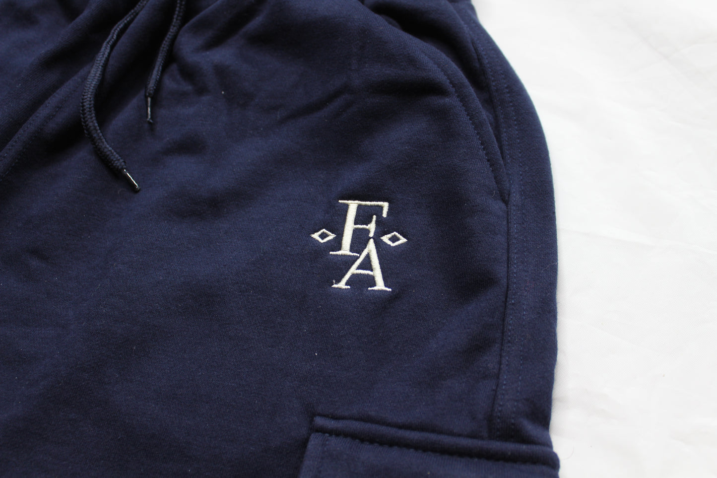 Classic Fit Navy Cotton Fleece Embroidered Cargo Shorts