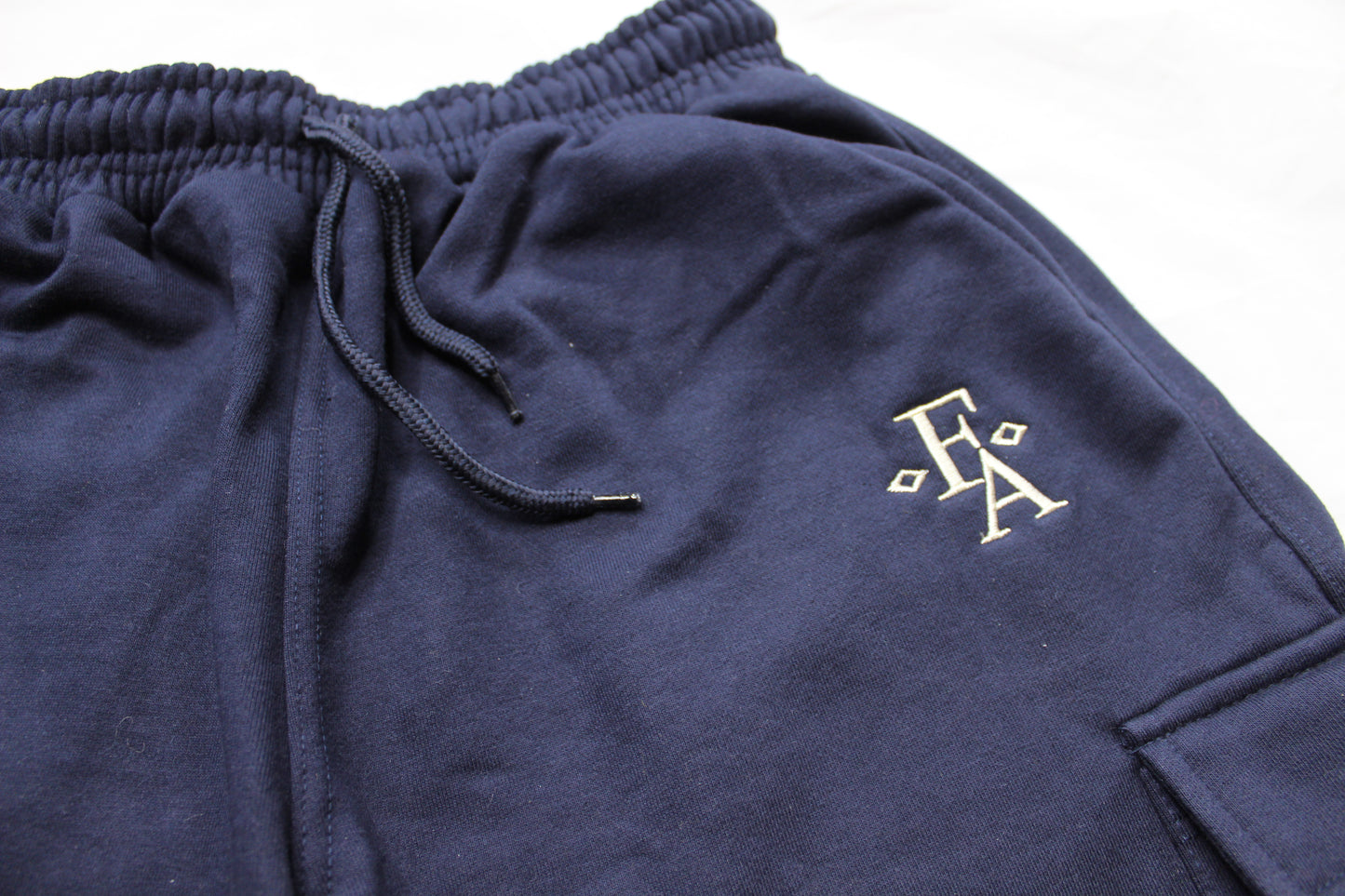 Classic Fit Navy Cotton Fleece Embroidered Cargo Shorts