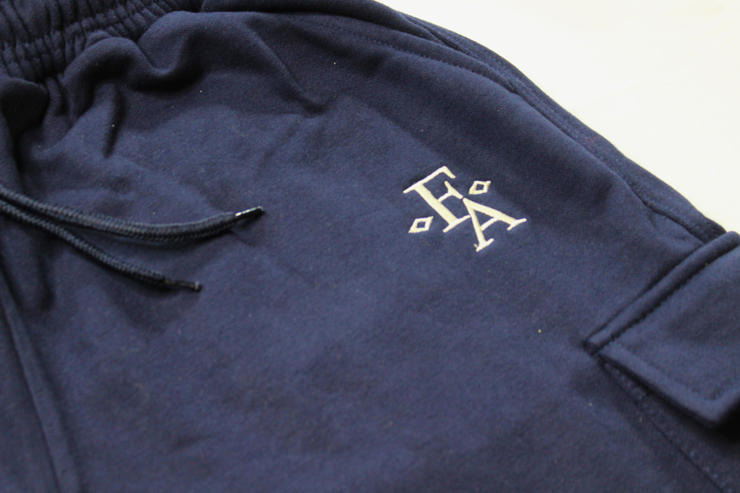 Classic Fit Navy Cotton Fleece Embroidered Cargo Shorts
