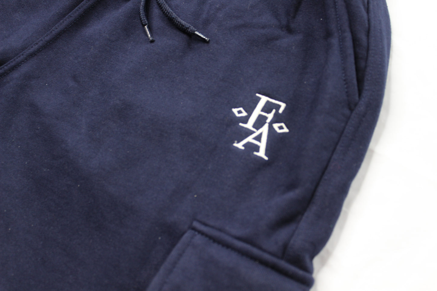 Classic Fit Navy Cotton Fleece Embroidered Cargo Shorts