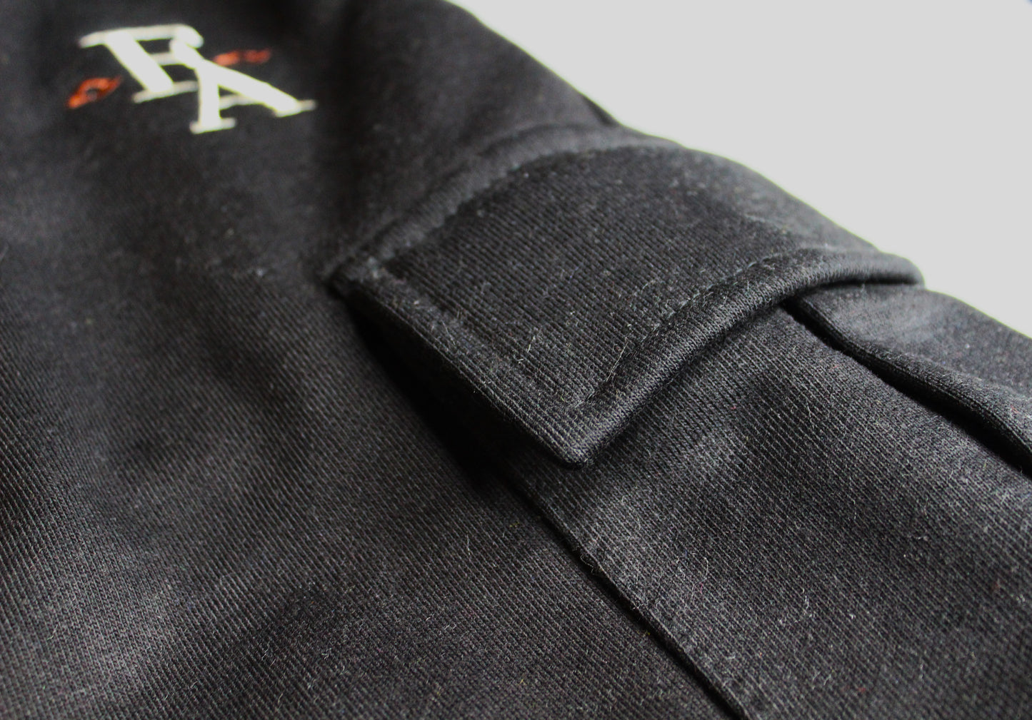Classic Fit Cotton Embroidered Cargo Shorts - Black