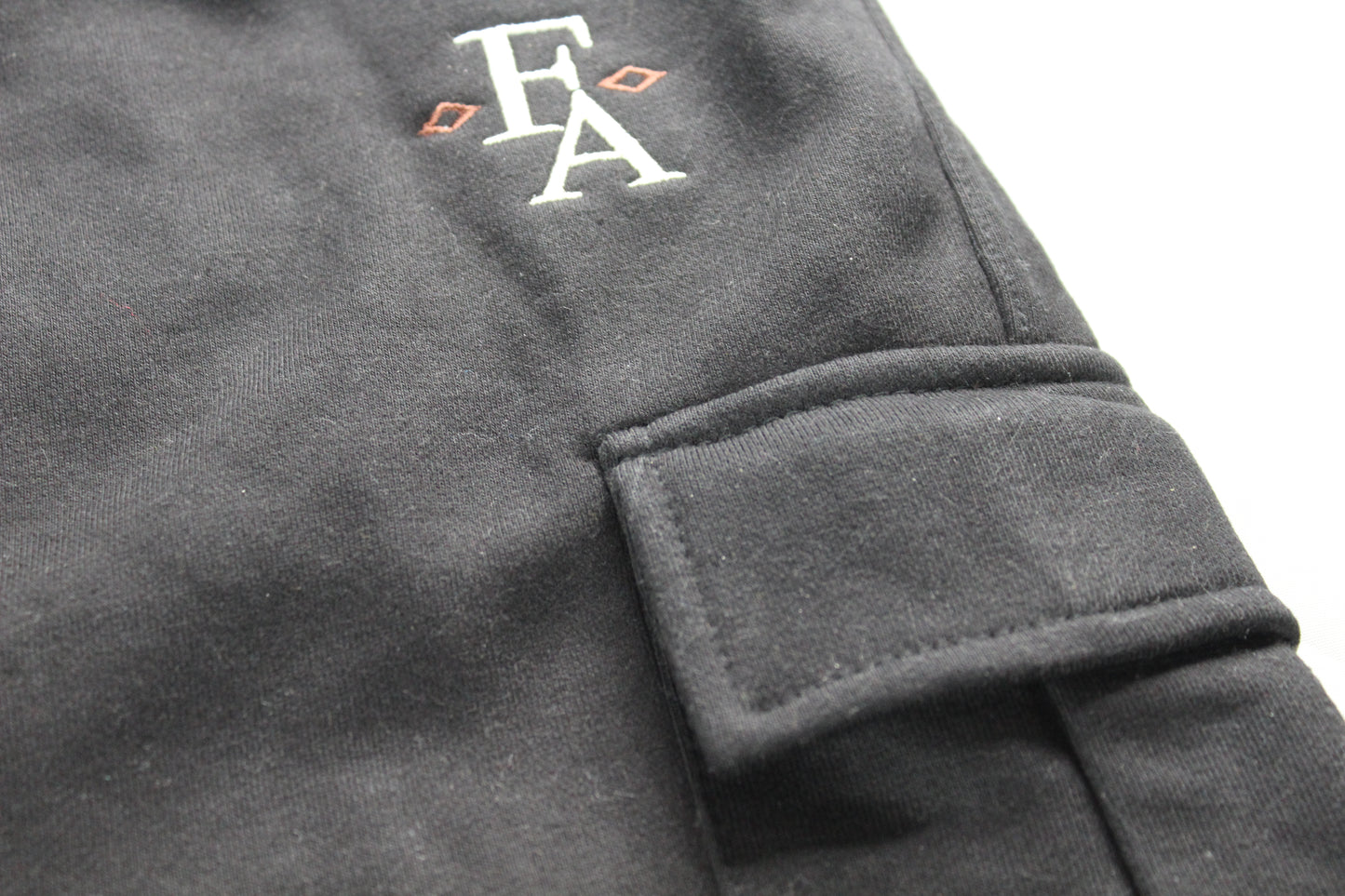 Classic Fit Cotton Embroidered Cargo Shorts - Black