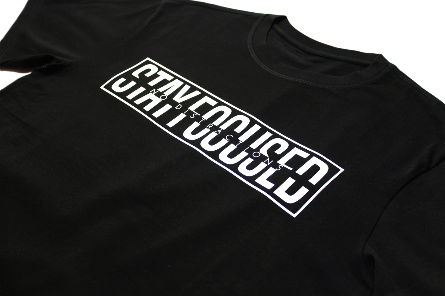 Short Sleeve 'Stay Focused No Distractions' Cotton T-Shirt - Black