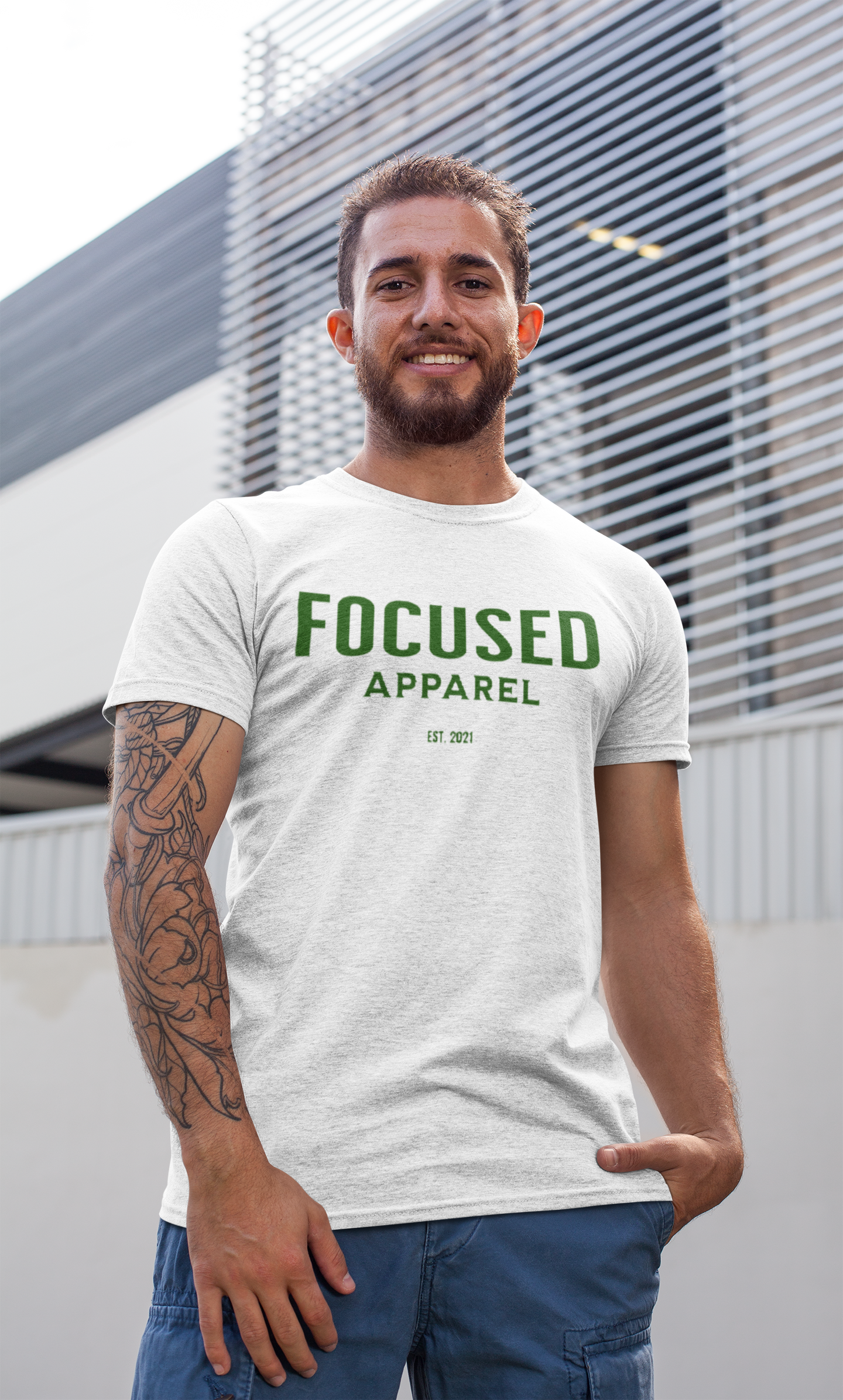 Men's Modern Short Sleeve Cotton T-Shirt - White / Emerald Green