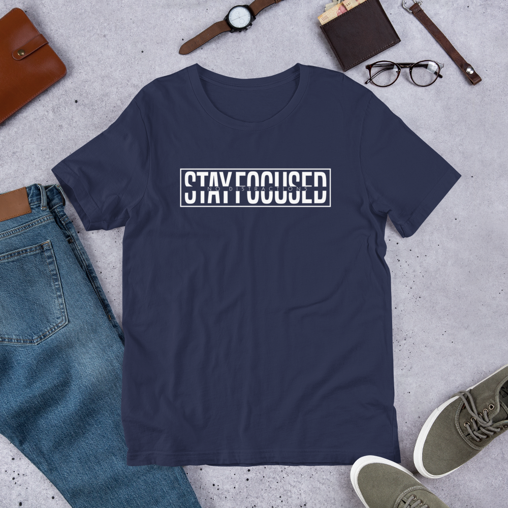 Short Sleeve 'Stay Focused No Distractions' Cotton T-Shirt - Navy