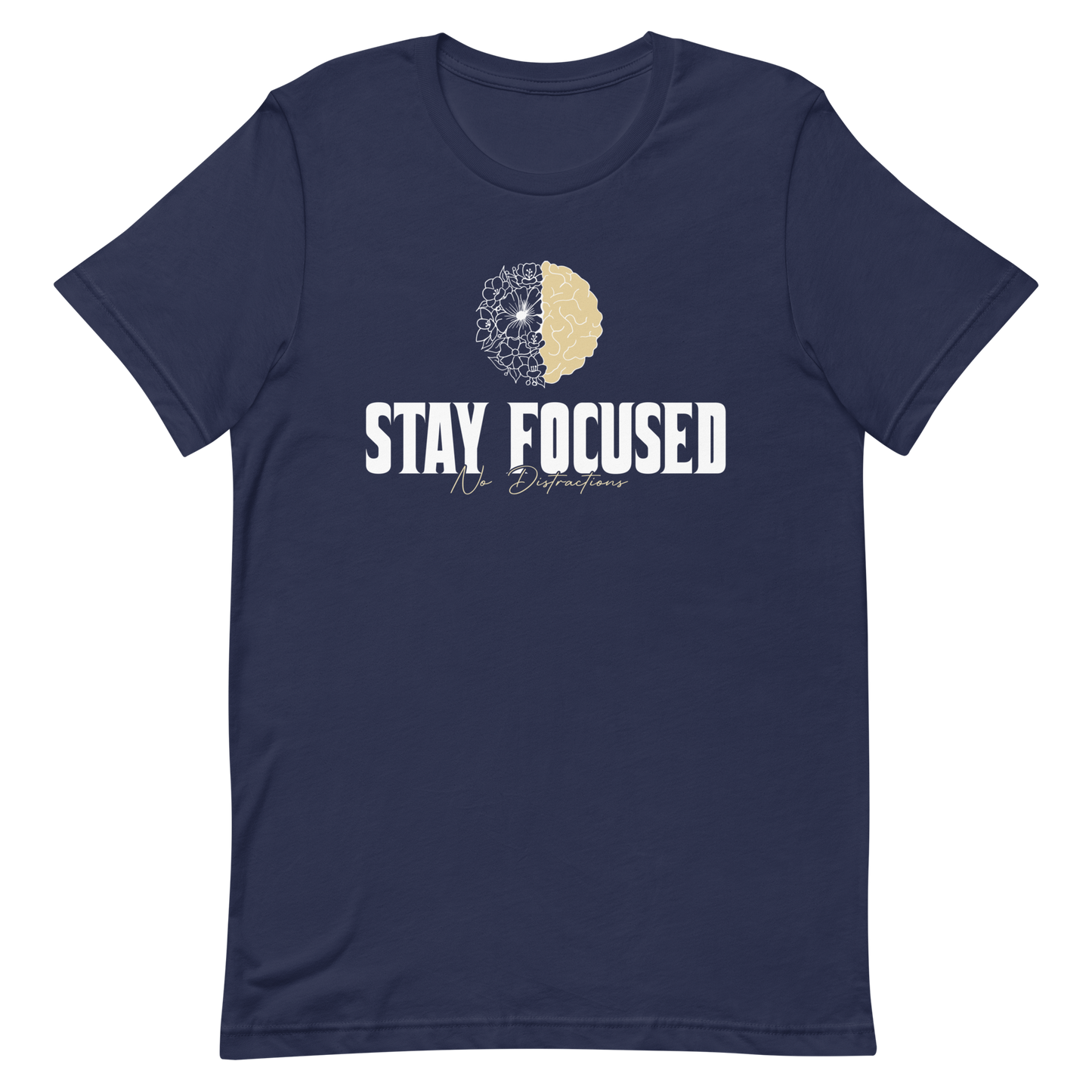 Stay Focused 'Growth Mindset' Design Short Sleeve Cotton T-Shirt - Navy