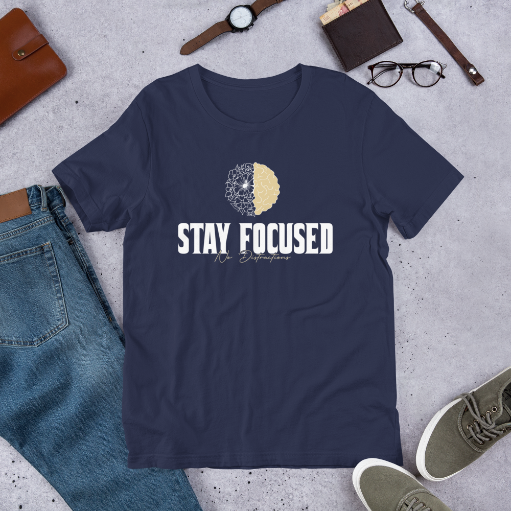 Stay Focused 'Growth Mindset' Design Short Sleeve Cotton T-Shirt - Navy