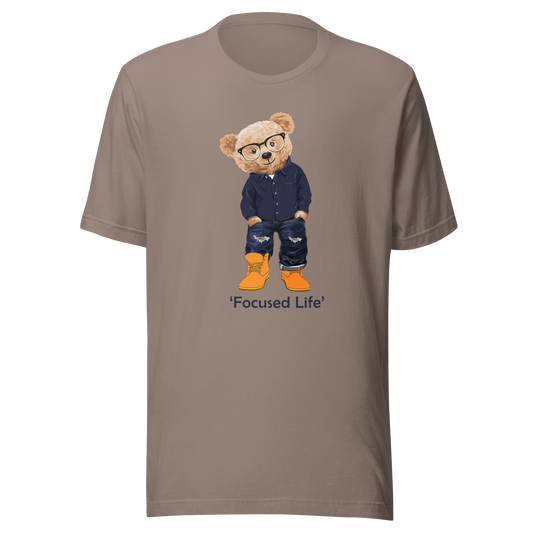 Husselbear Focused Life (v3) Short Sleeve Cotton T-Shirt  -  Pebble