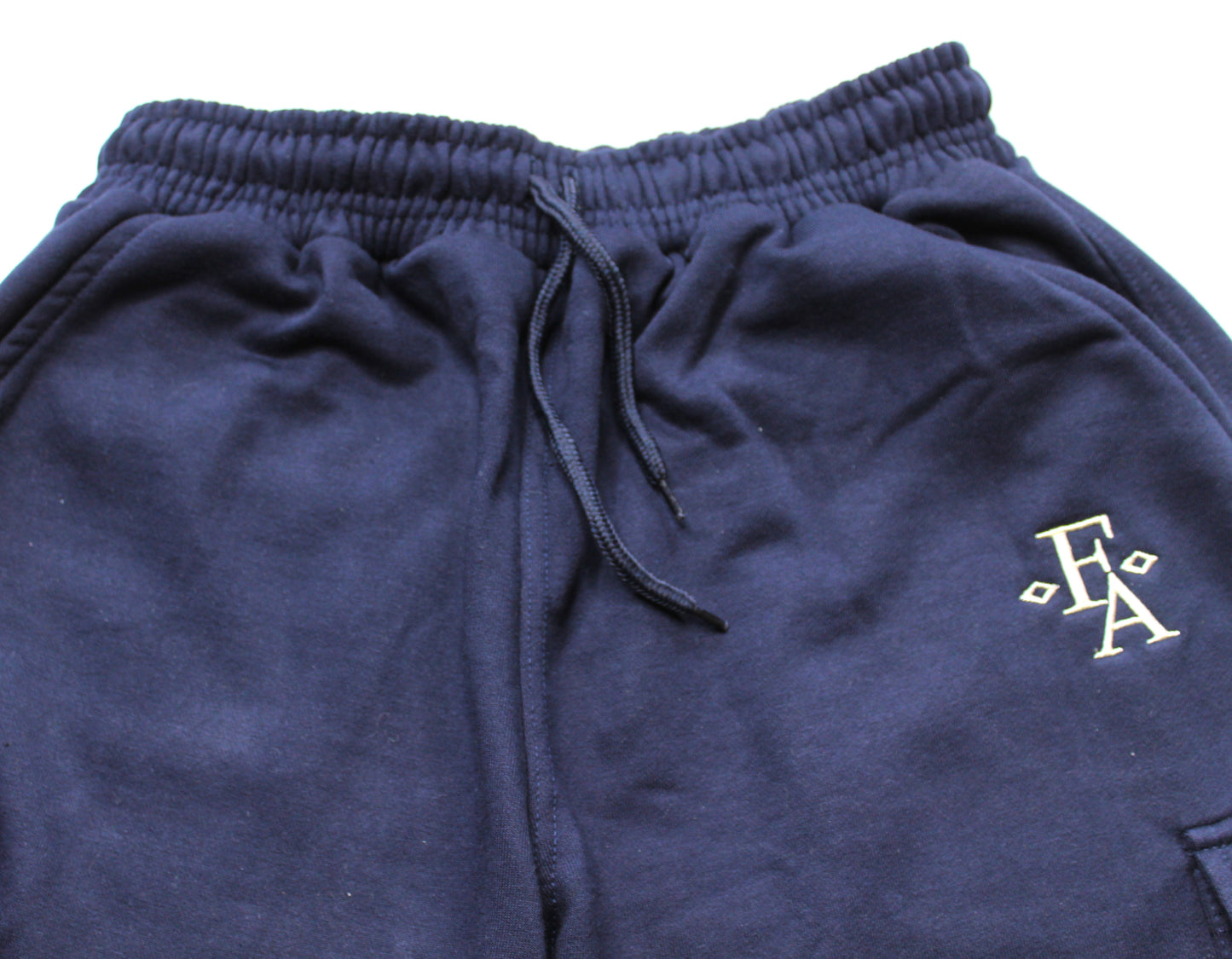 Classic Fit Navy Cotton Fleece Embroidered Cargo Shorts