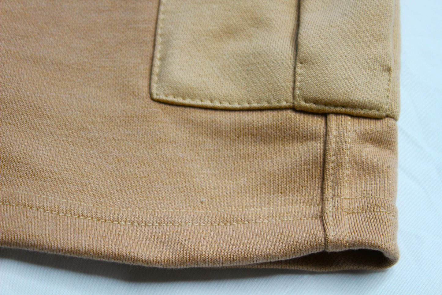 Tan Cotton Fleece Embroidered Cargo Shorts