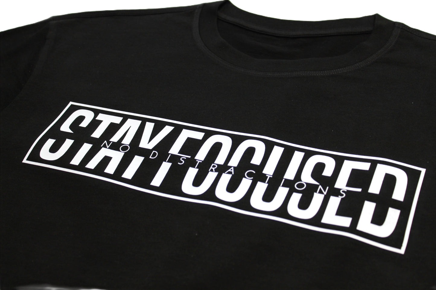 Short Sleeve 'Stay Focused No Distractions' Cotton T-Shirt - Black