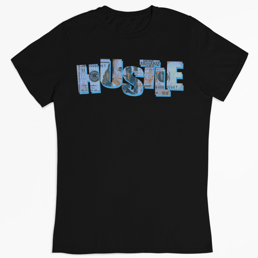 Hustle Dollar Theme Short Sleeve Cotton T-Shirt - Black