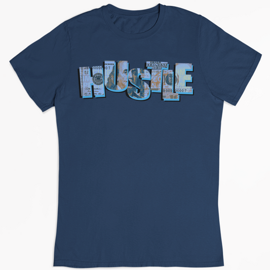 Hustle Dollar Theme Short Sleeve Cotton T-Shirt - Navy