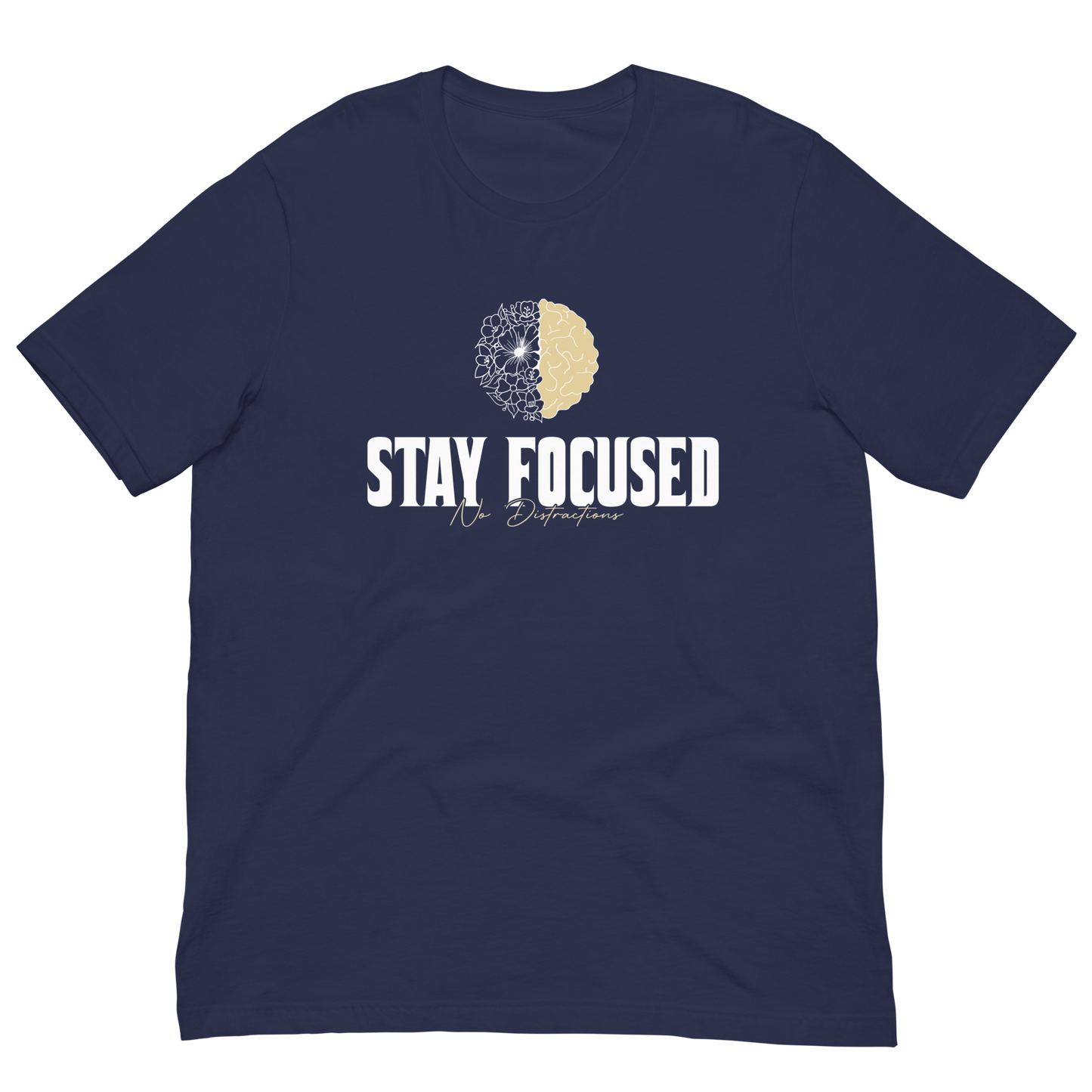 Stay Focused 'Growth Mindset' Design Short Sleeve Cotton T-Shirt - Navy